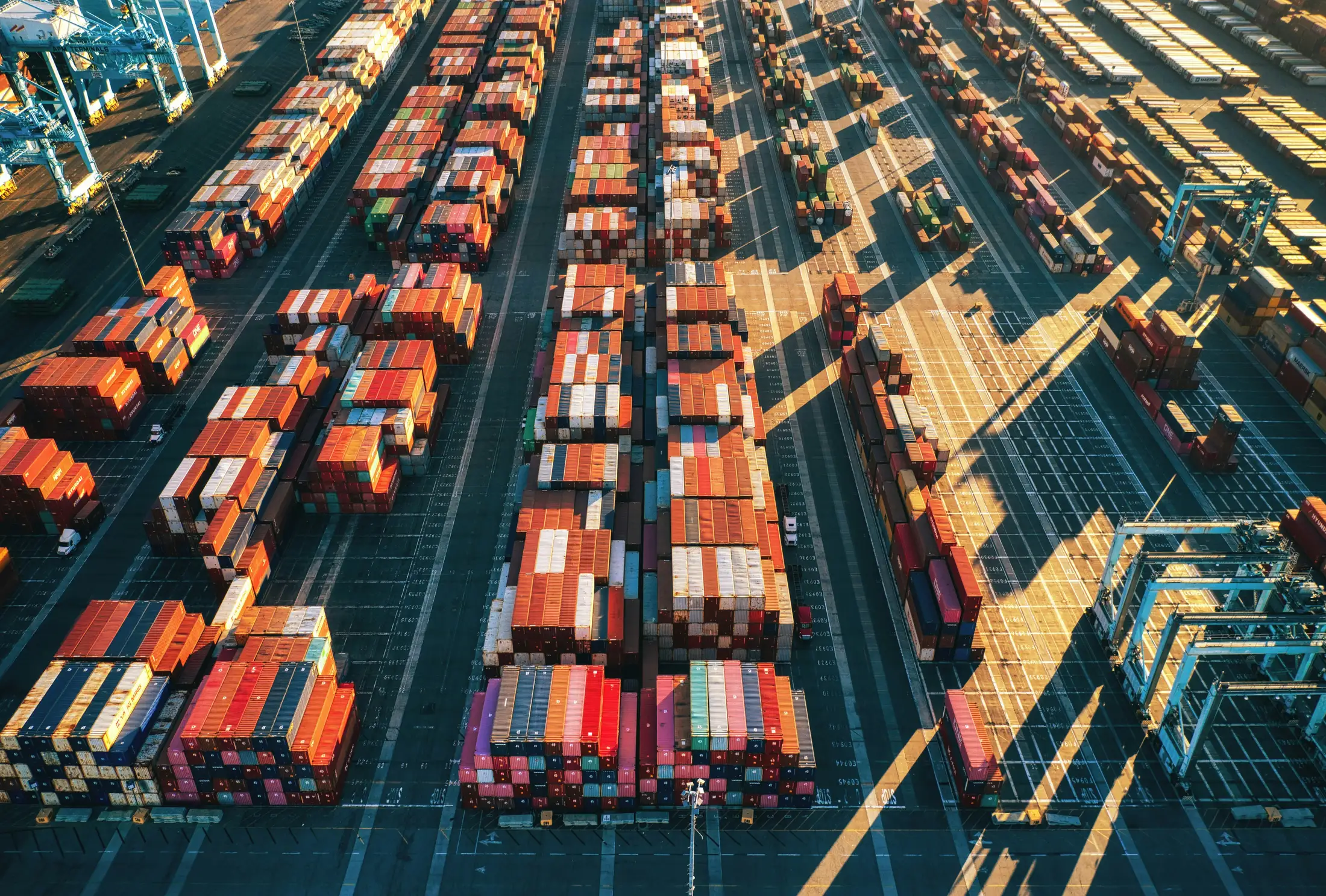 A port terminal stacked with containers